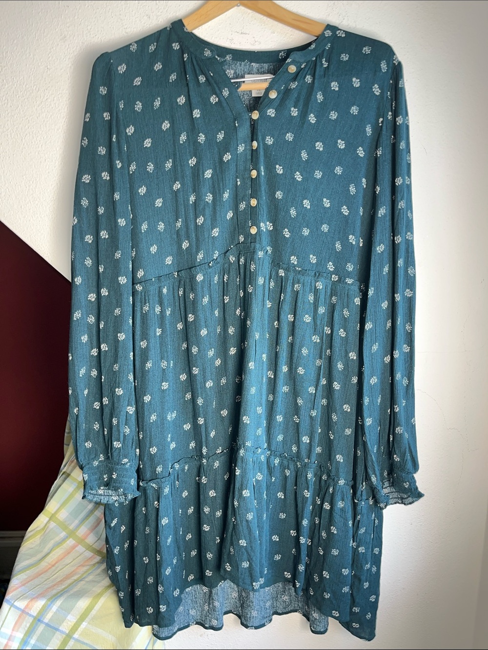 Up West Forest Green Tiered Long Sleeve Mini Dress XL